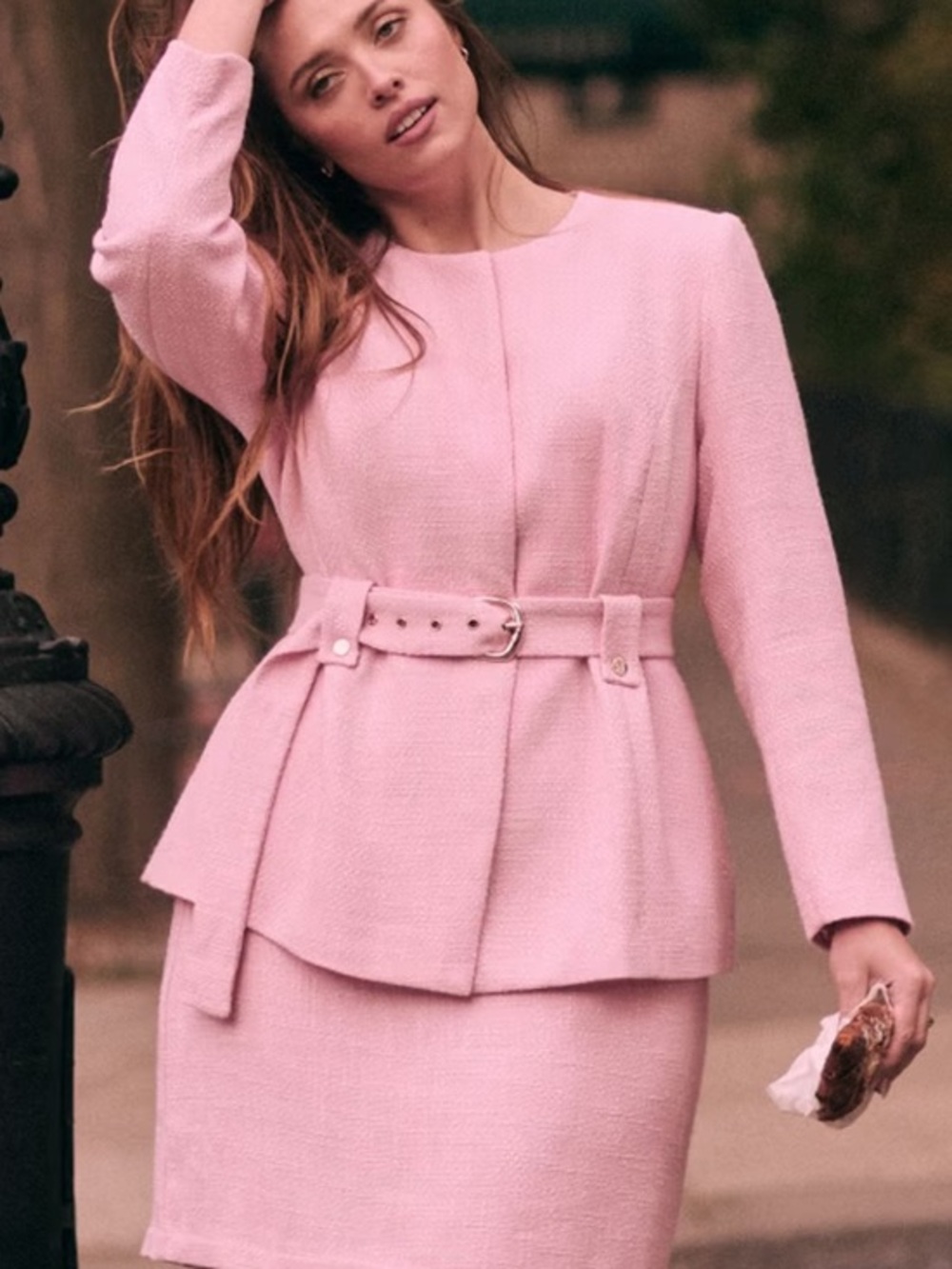 NEW Eloquii Tweed Belted Pink Textured Blazer Jacket Sz 16 NWT